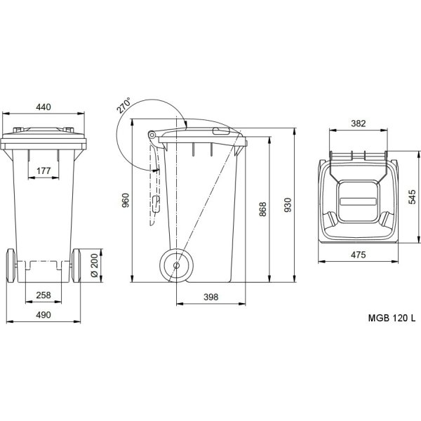 Weber soptunna 120 liter, grå