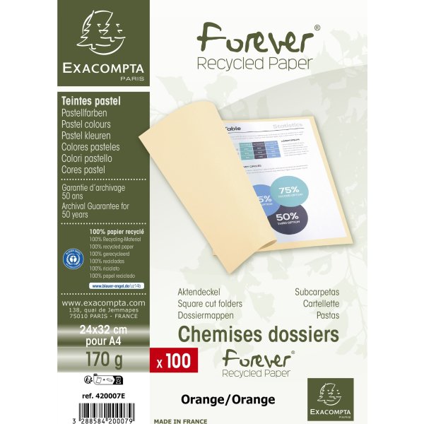 Exacompta Forever Omslag, 170 g, 100 st, orange