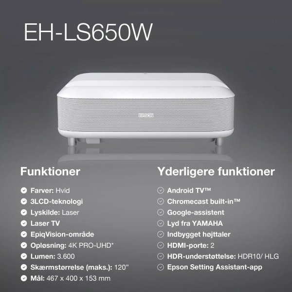 Epson EH-LS650W projektor, vit