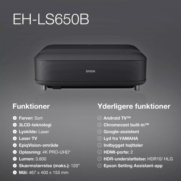 Epson EH-LS650B projektor, svart