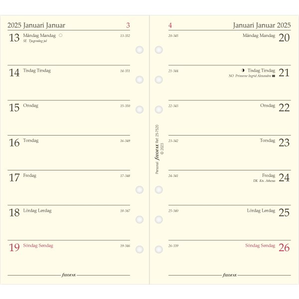 Filofax 2025 Refill, Personal, 2 veckor per inlägg