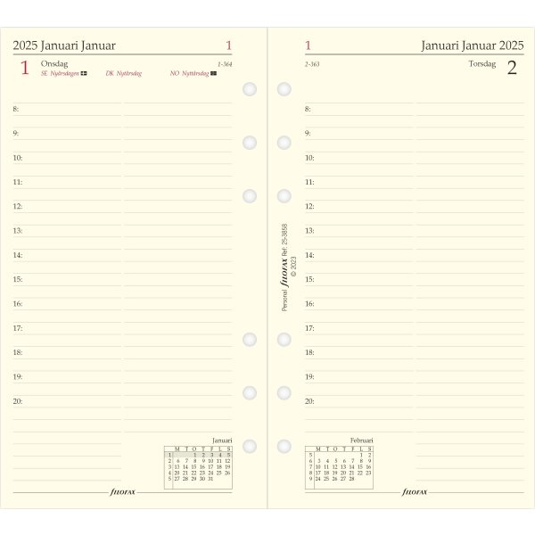 Filofax 2025 Refill, Personal, Dag