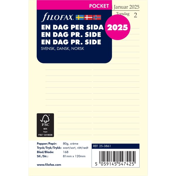 Filofax 2025 Refill, Pocket, Dag