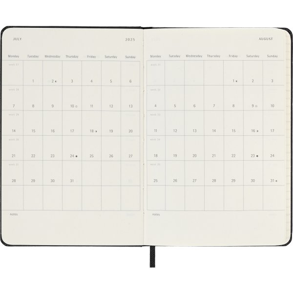 Moleskine 2025 Kalender, H, Vecka, Poc., Sortera