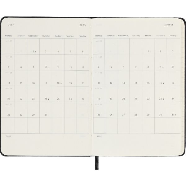 Moleskine 2025 Kalender, H, Vecka h., Poc., Svart