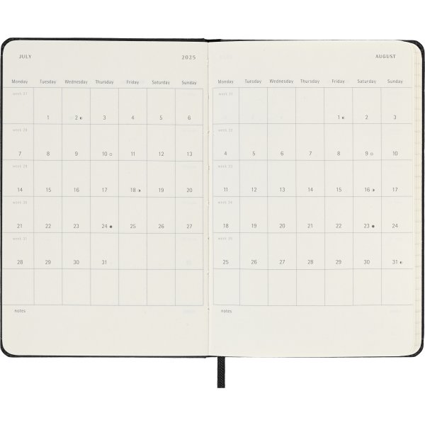 Moleskine 2025 Kalender, H, Vecka v., Poc., Svart