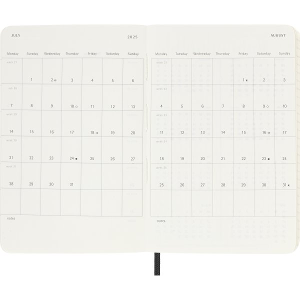 Moleskine 2025 Kalender, S, Vecka, Poc., Svart