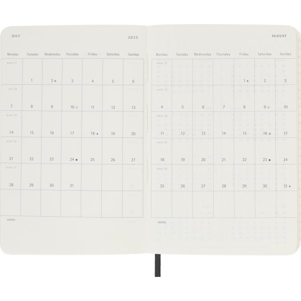 Moleskine 2025 Kalender, S, Dag, Poc., Svart