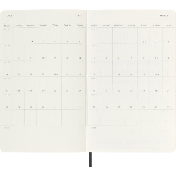 Moleskine 2025 Kalender, S, Vecka, L, Svart