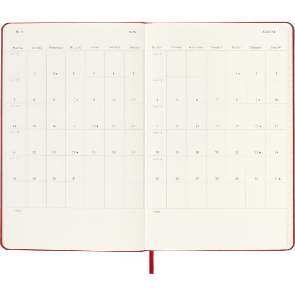 Moleskine 2025 Kalender, H, Dag, L, Röd