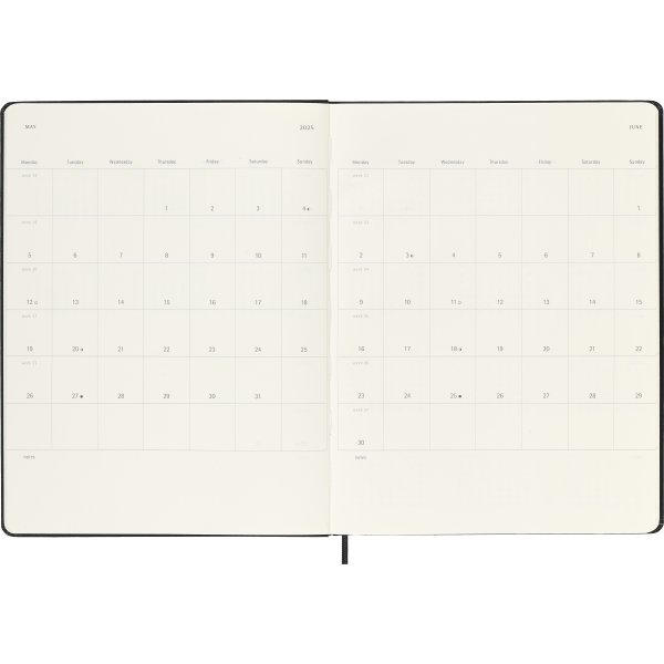 Moleskine 2025 Kalender, H, Vecka, XL, Svart