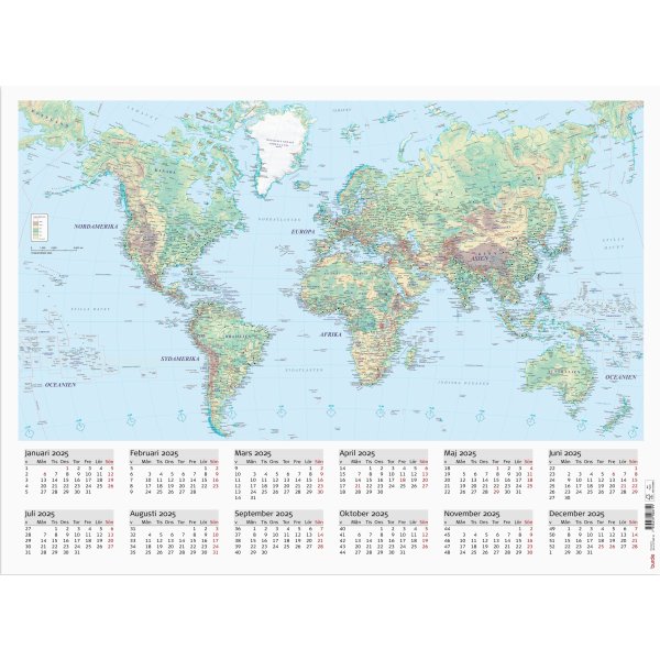 Burde 2025 Kalender Väggblad, Världskarta