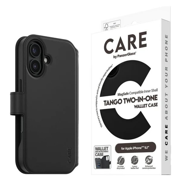 CARE iPhone 16 Fodral 2-i-1 fodral/plånbok, Svart