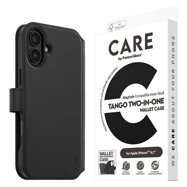 CARE iPhone 16 Plus 2-i-1 fodral m. plånbok, Svart