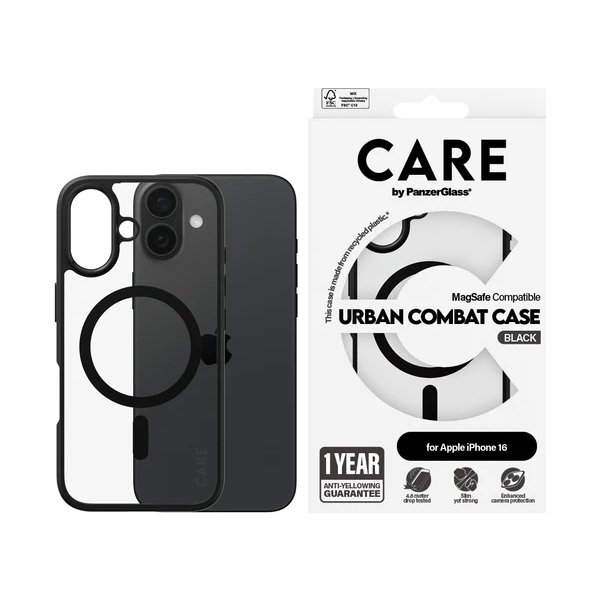 PanzerGlass magsafe cover iPhone 16, svart ram