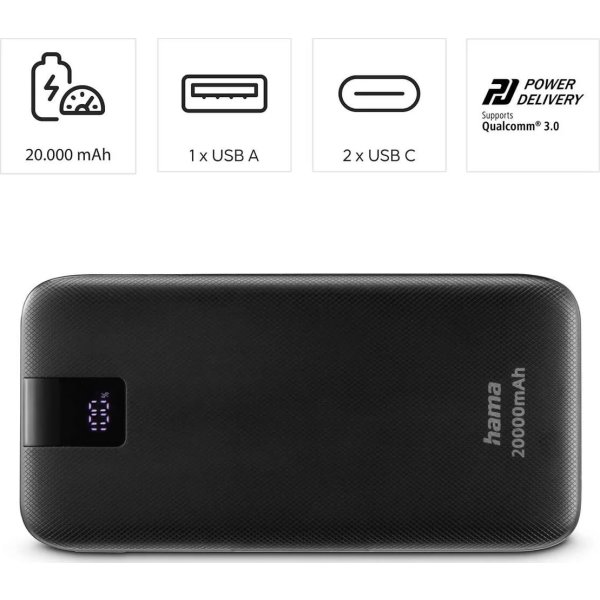 HAMA Powerbank PD 20000mAh, svart