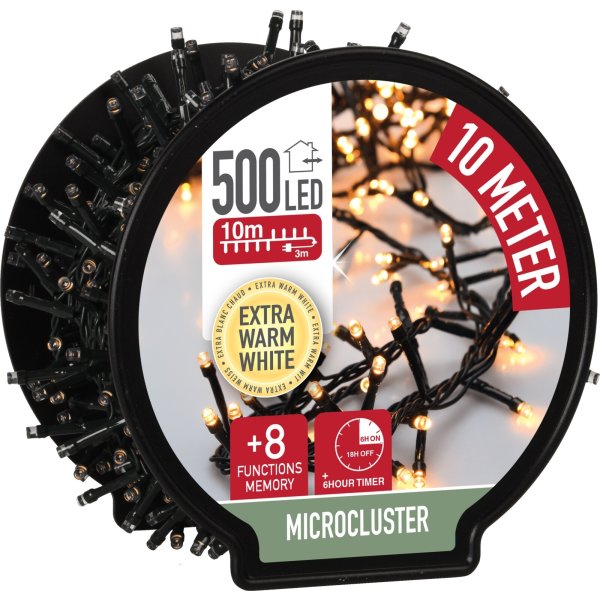 Ljuskedja m. kabelvinda 500 MicroLED, 10M, varmvit