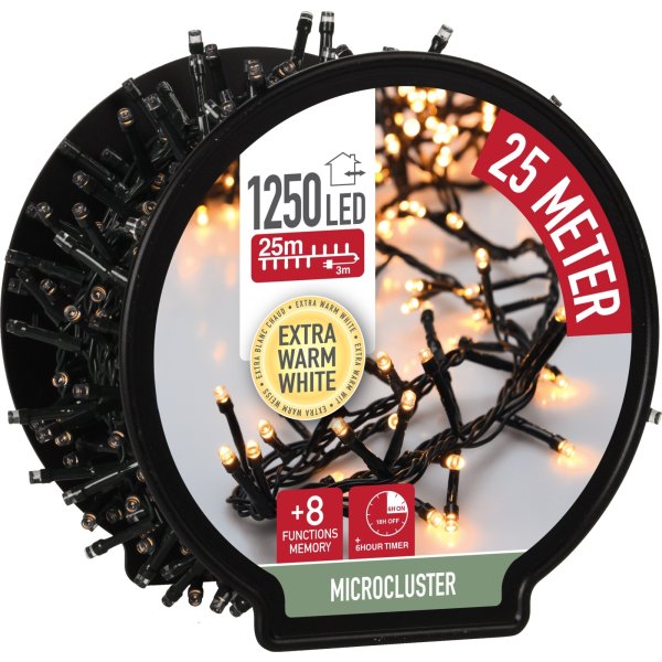 Ljuskedja m/kabellinda 1250 Micro LED 25M, varmvit