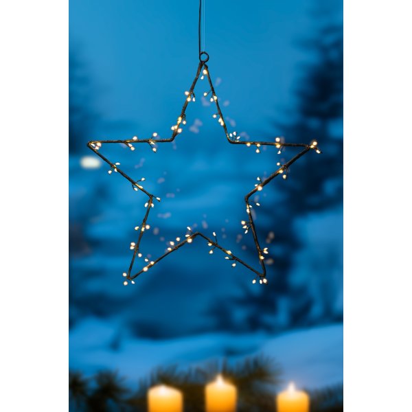 Stjärna med kluster LED, Ø40 cm, Svart/Varm Vit