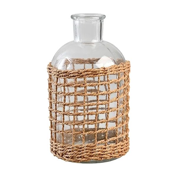 Vas med flätat "L" H19,6 x Ø10cm, klart glas