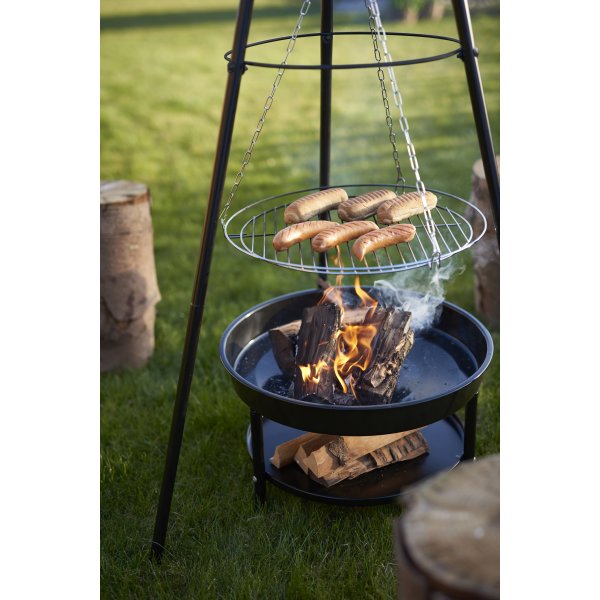 Dangrill tripod bål m. eldbricka och galler, svart