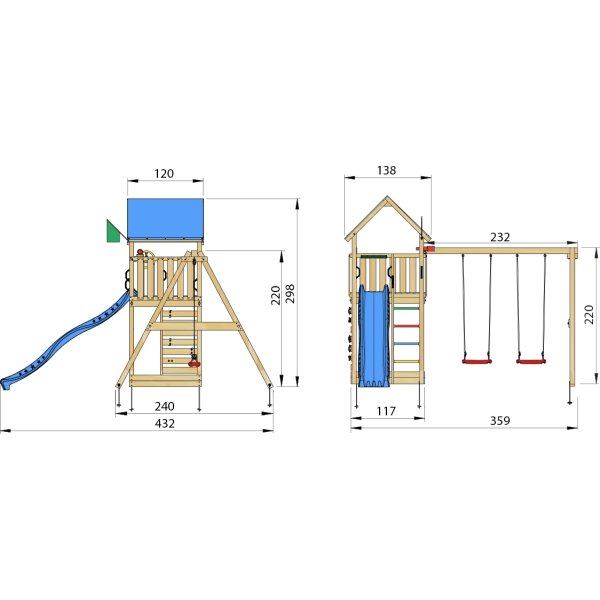 Jungle Gym Lodge 2.1 lektorn med gungor&rutschkana