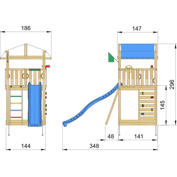 Jungle Gym Fort 2.1 lektorn med blå rutschkana