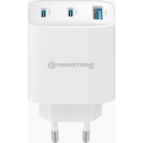 Powertrend 230V USB laddare 45W, vit