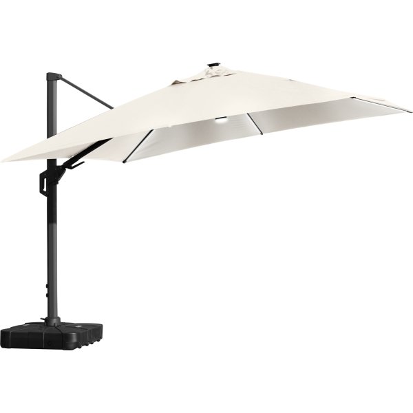 Hängparasoll 3,5x3,5m,fot,hjul,lock,LED,beige