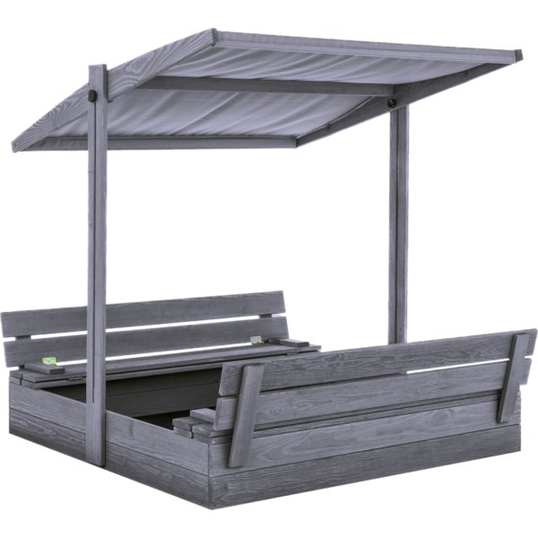 NORDIC PLAY Sandlåda m/bänk & tak, 120x120cm, grå