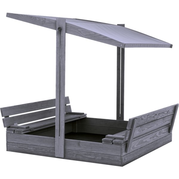 NORDIC PLAY Sandlåda m/bänk & tak, 120x120cm, grå