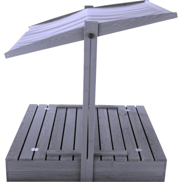 NORDIC PLAY Sandlåda m/bänk & tak, 120x120cm, grå