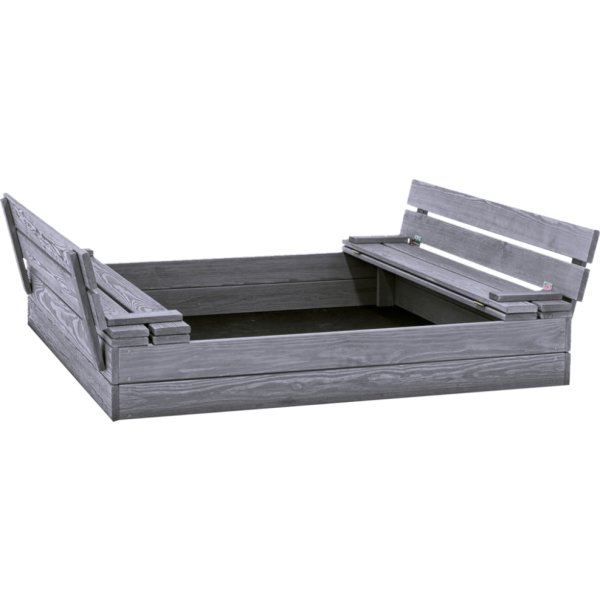 NORDIC PLAY Sandlåda m.bänk&trälock, 120x120cm grå