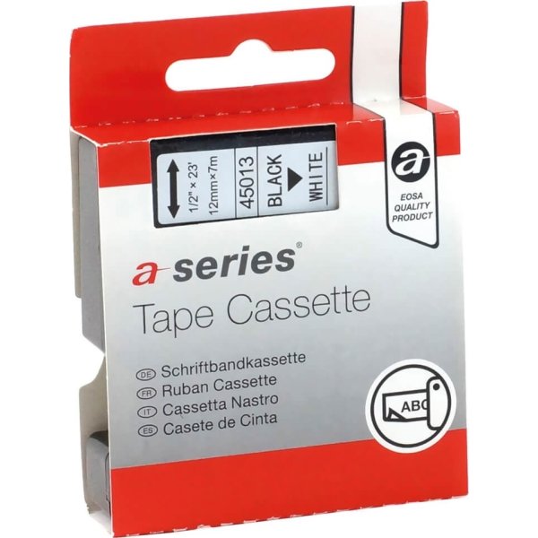 a-series etikettejp 12mm, svart på vit, Dymo 45013