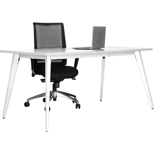 Enkel skrivbord, stålstativ/vit topp, 160x80 cm
