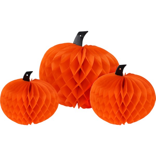 Pumpa Honeycomb Dekoration, 3 st., papper