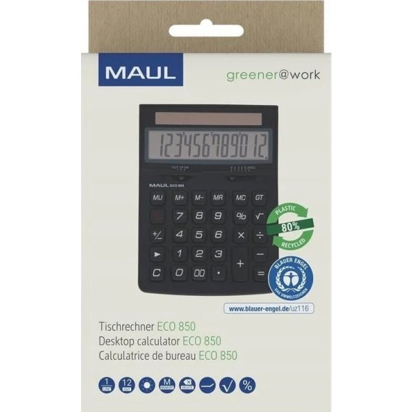 Maul Eco 850 Miniräknare med solceller, svart