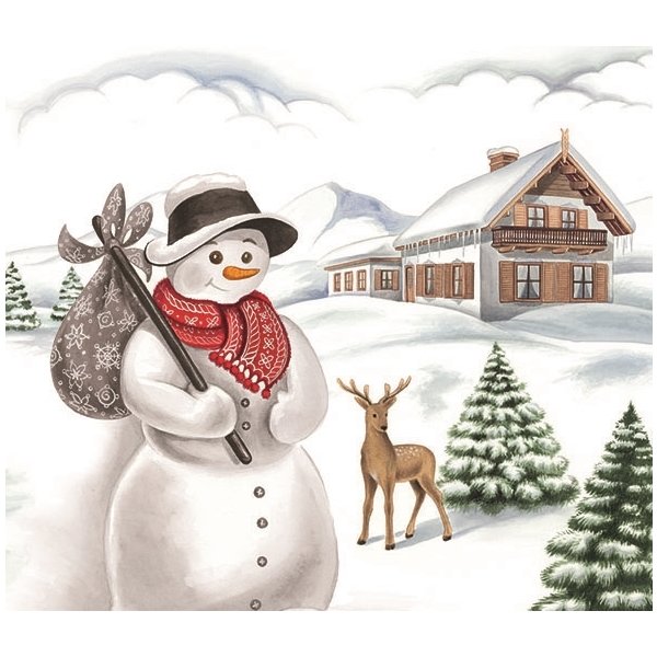 Julservett, Snögubbe på tur, 33x33cm, 20 st.