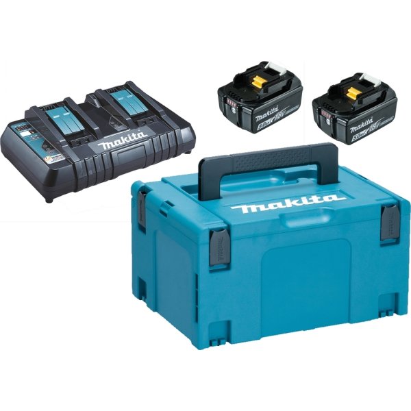 Makita Batteripaket LXT, 5,0Ah, 2 x BL1850B+DC18RD