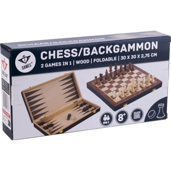 Brädspel Schack/Backgammon 30x30 cm, Hopfällbart