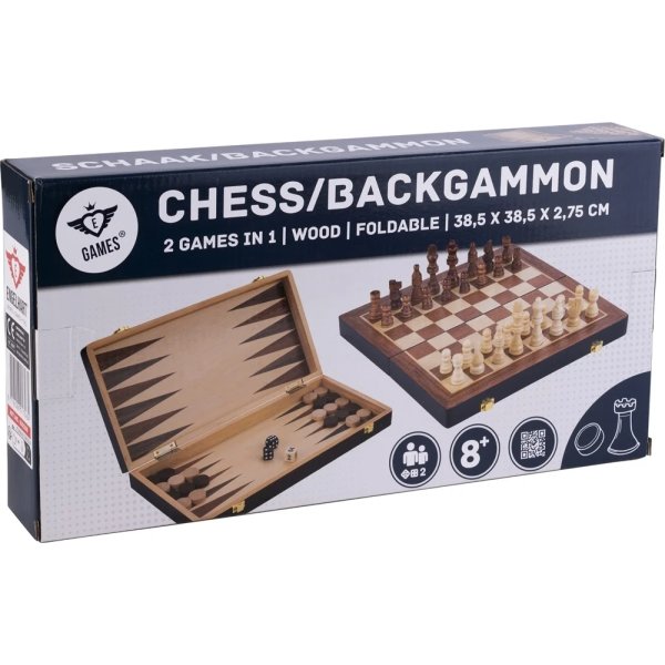 Brädspel Schack/Backgammon 38,5x38,5cm/Hopfällbart