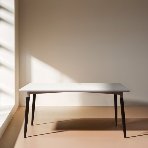 Room mødebord 180x80 cm, Hvidt m/ sort metal stel