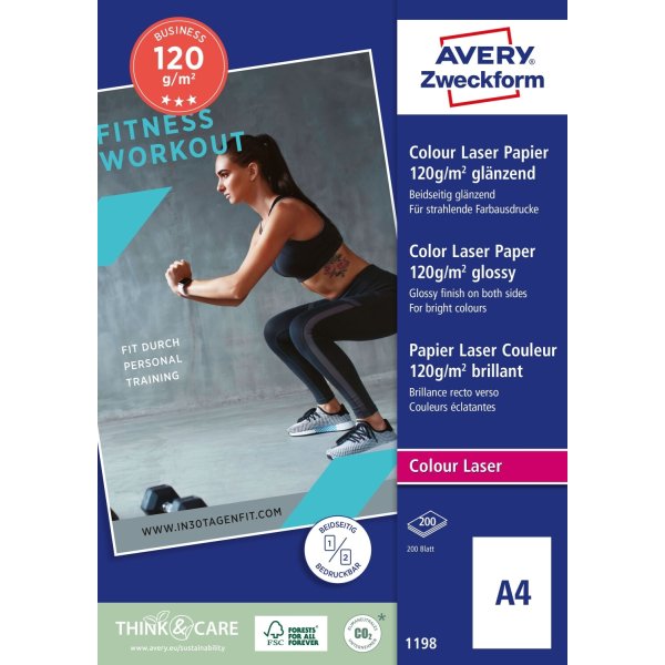 Avery laser-fotopapper, glansigt, A4 / 120 g / 200