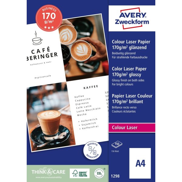 Avery laser-fotopapper, glansigt, A4 / 170 g / 150