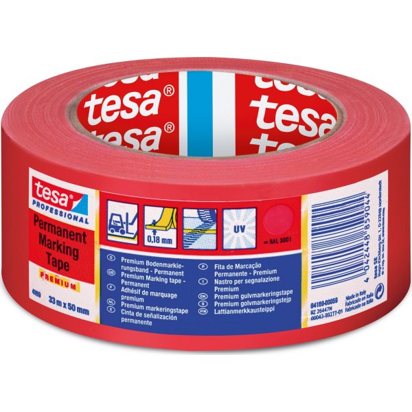 tesa golvmarkeringstejp, 50 mm x 33 m, röd