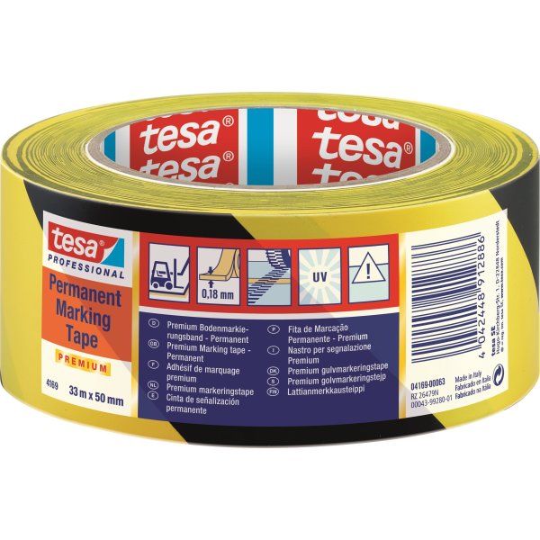 tesa golvmarkeringstejp, 50 mm x 33 m, svart/gul