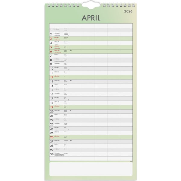 Burde 2026 Familjekalender, Tydlig