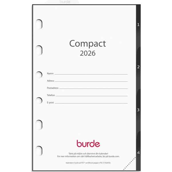 Burde 2026 Kalender, Compact grundsats