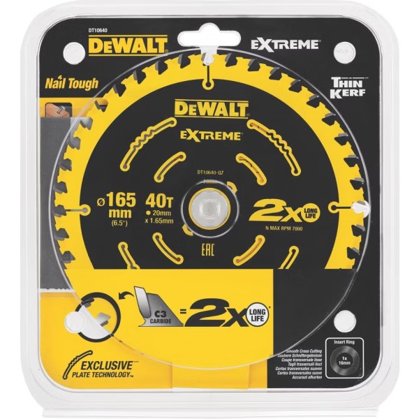 DEWALT cirkelsågklinga, 165x20mm, 40 ton.