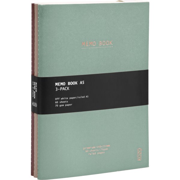 Kozo Premium Skrivblock | A5 | Linjerat | 3-pack